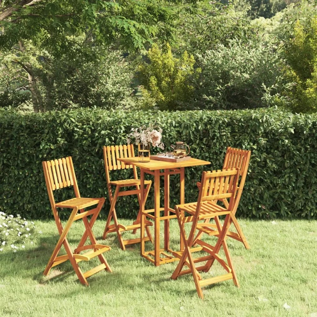 vidaXL 5 pcs conjunto de bar para exterior madeira de acácia maciça