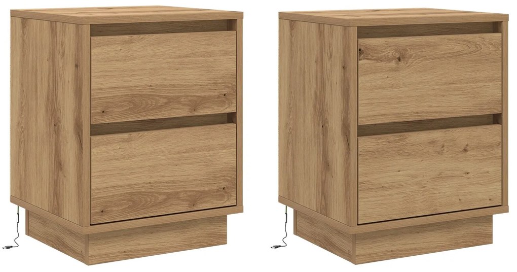 Criados-mudos com Luzes LED 2 pcs Carvalho Artesanal 39x34.5x50 cm