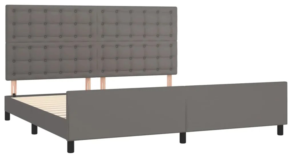 Estrutura cama c/ cabeceira 200x200cm couro artificial cinzento