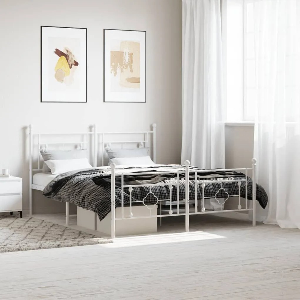 Estrutura de cama com cabeceira e pés 160x200 cm metal branco