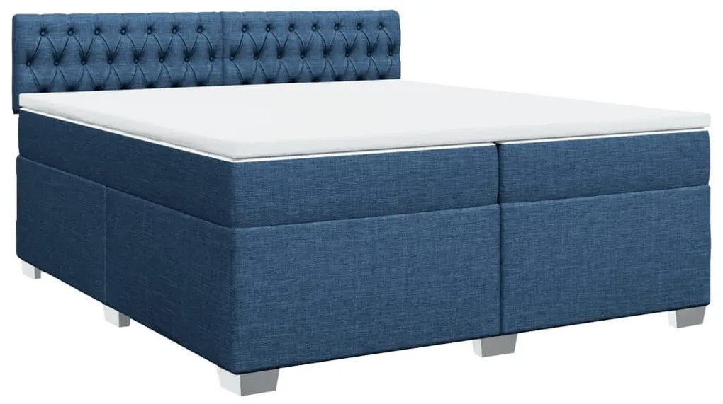 Cama com molas/colchão 200x200 cm tecido azul