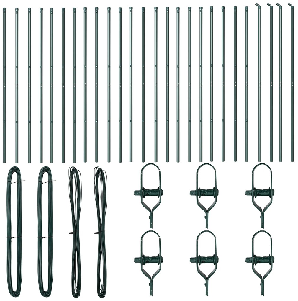 Postes de Cerca 26 pcs Verde Ø32 mm 170 cm Aço Galvanizado