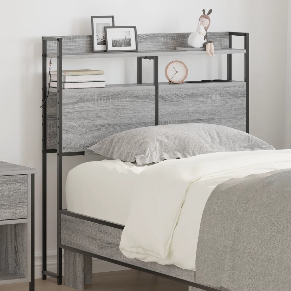 vidaXL Cabeceira de armazenamento Cinza sonoma 90 cm