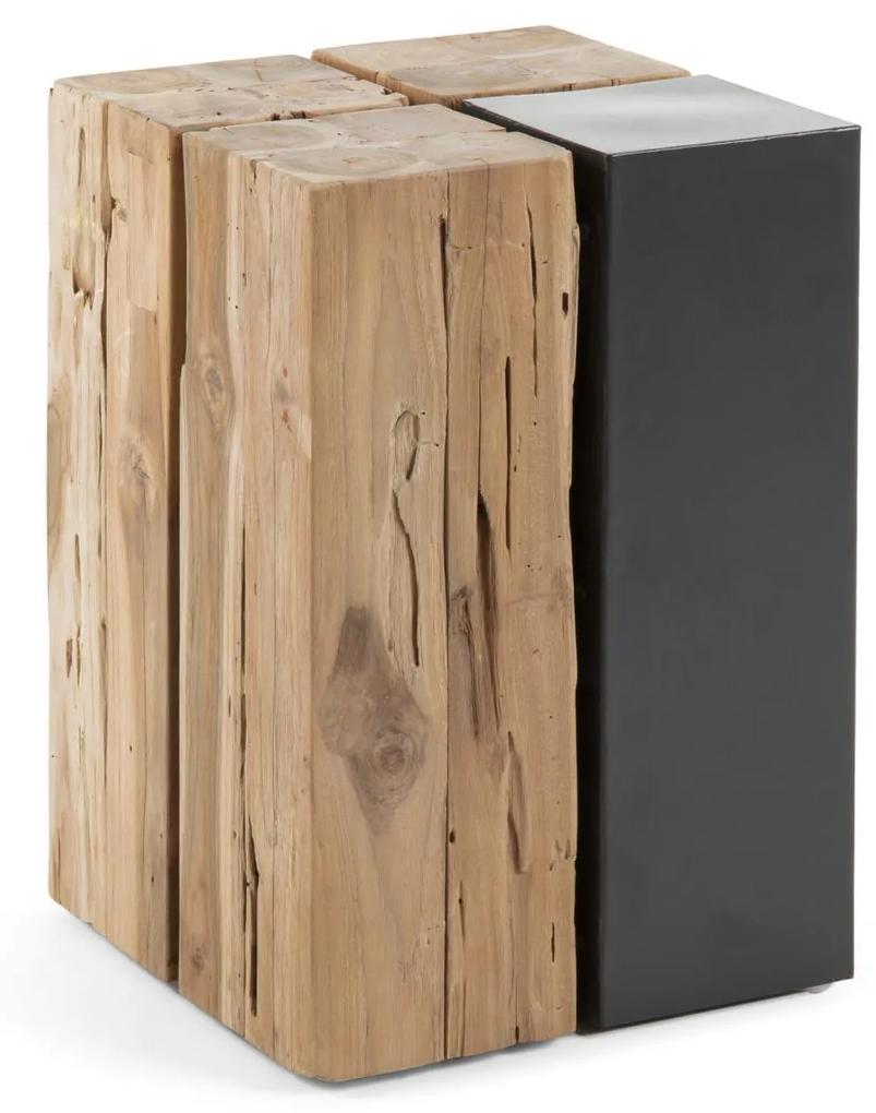 Kave Home - Mesa de apoio Kwango de madeira maciça de teca e metal 29 x 29 cm