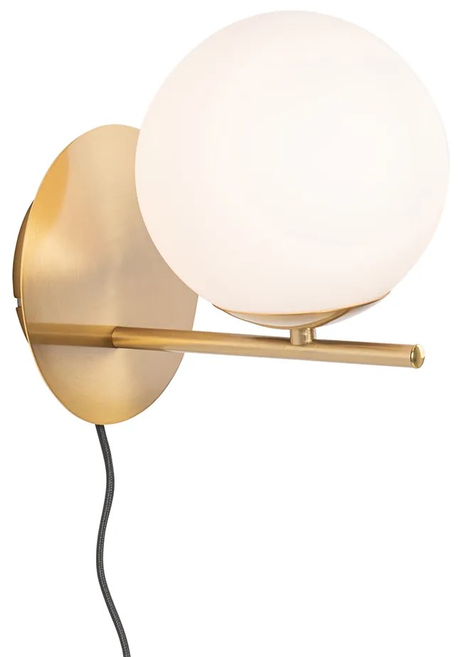 Candeeiro de parede Art Deco dourado e vidro opalino - Flore Design