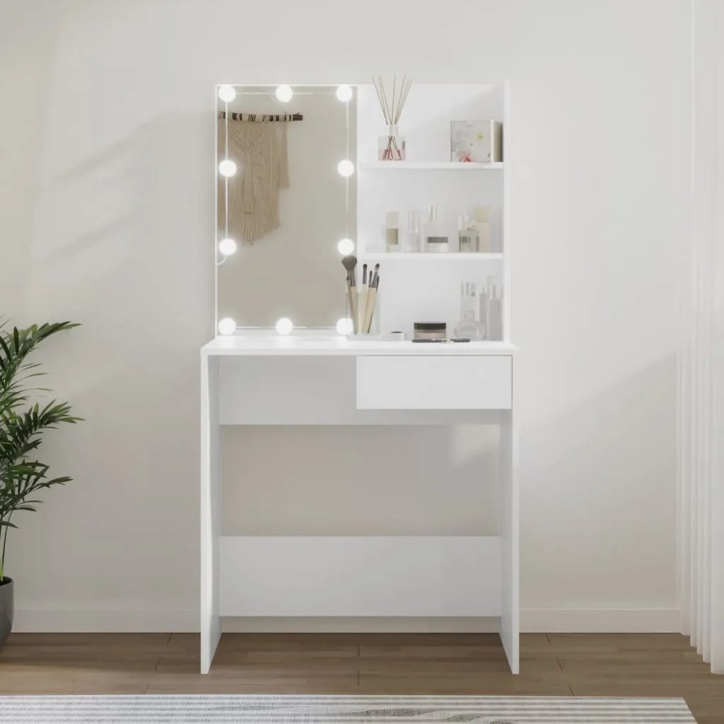 808801 vidaXL Toucador com LEDs 74,5x40x141 cm branco