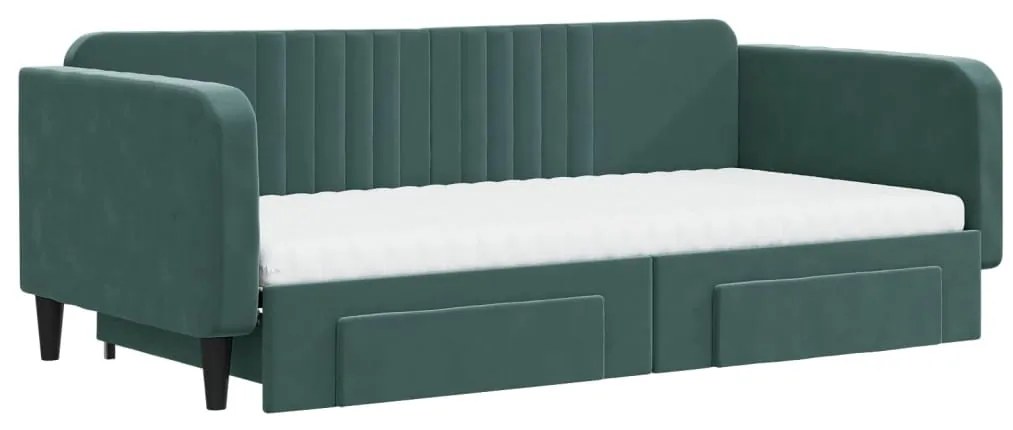 Sofá-cama c/ gavetão e gavetas 100x200 cm veludo verde-escuro