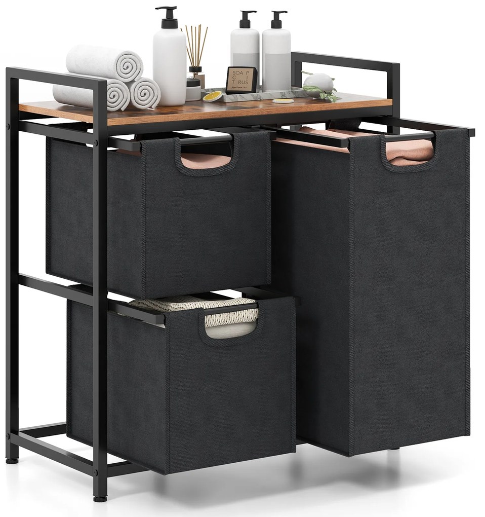 Cômoda de tecido com 2 gavetas e 2 prateleiras abertas - Branco