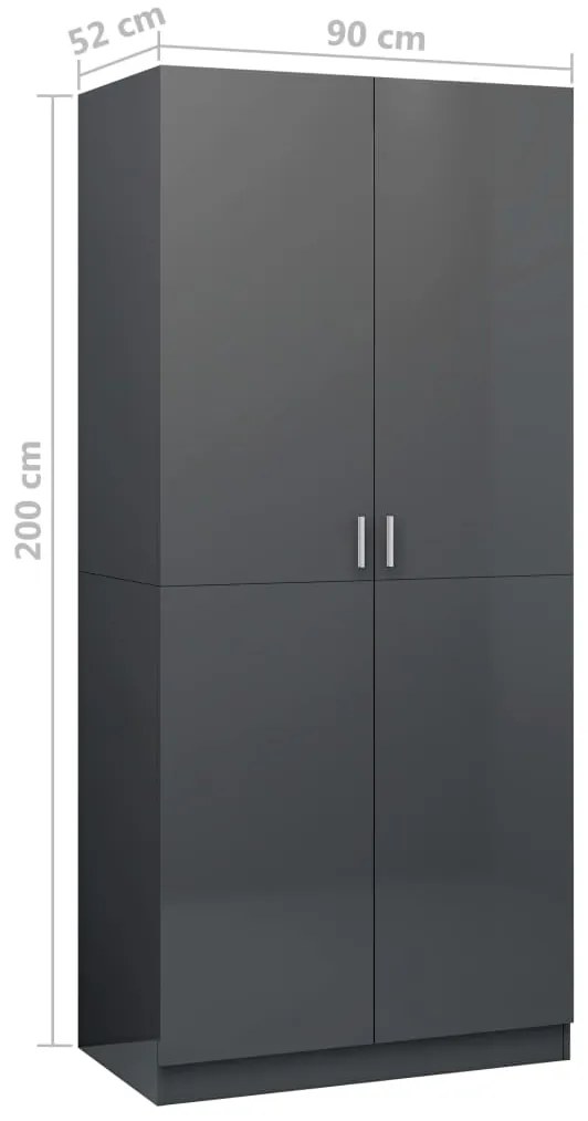 Roupeiro 90x52x200 cm derivados de madeira cinzento brilhante