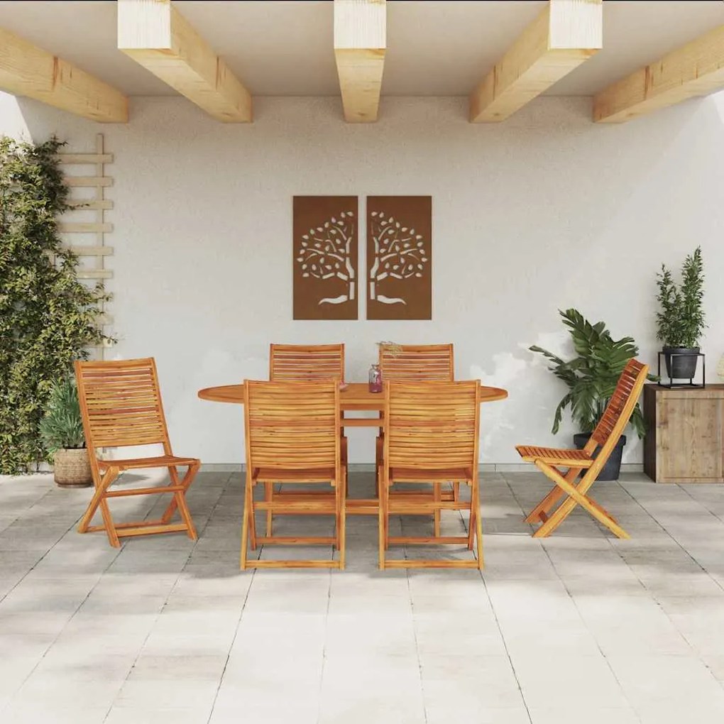 Conjunto de Jantar de Jardim 7 pcs Madeira Largo Madeira Sólida