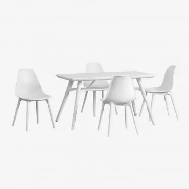 Conjunto De Mesa Retangular (134x78 Cm) E 4 Cadeiras De Jardim Scand Branco - Sklum