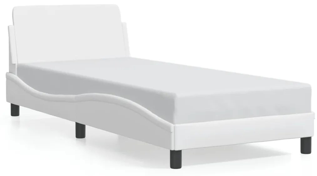 Estrutura cama c/ cabeceira 90x200 cm couro artificial branco