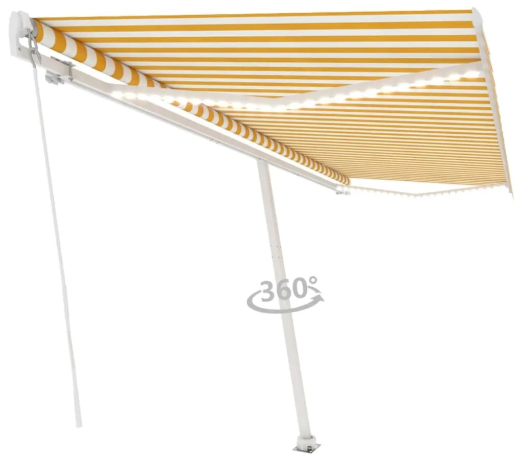 Toldo retrátil manual com LED 500x300 cm amarelo e branco