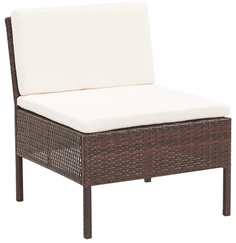 3 pcs conjunto lounge jardim c/ almofadões vime PE castanho