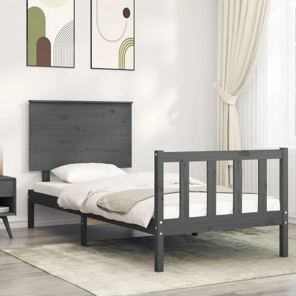 vidaXL Estrutura cama de solteiro c/ cabeceira madeira maciça cinzento