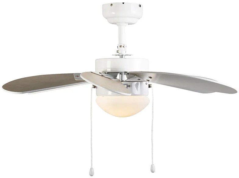 Ventilador de teto branco com impressão de madeira 80cm com interruptor de tração - Fresh Moderno