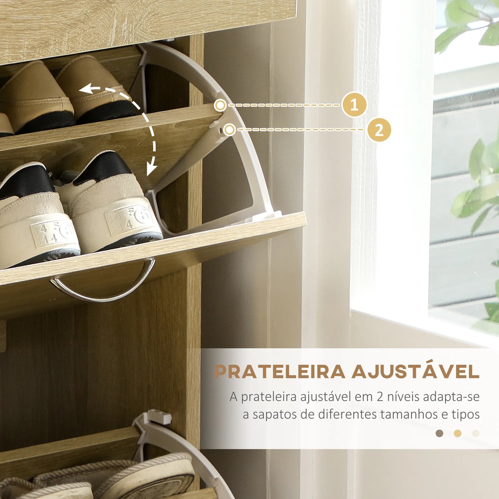 HOMCOM Sapateira Móvel para Sapatos Estreito com 2 Compartimentos e 2 Gavetas para 12 Pares de Sapatos para Sala de Estar Entrada Corredor 80x30x91,5 cm Carvalho