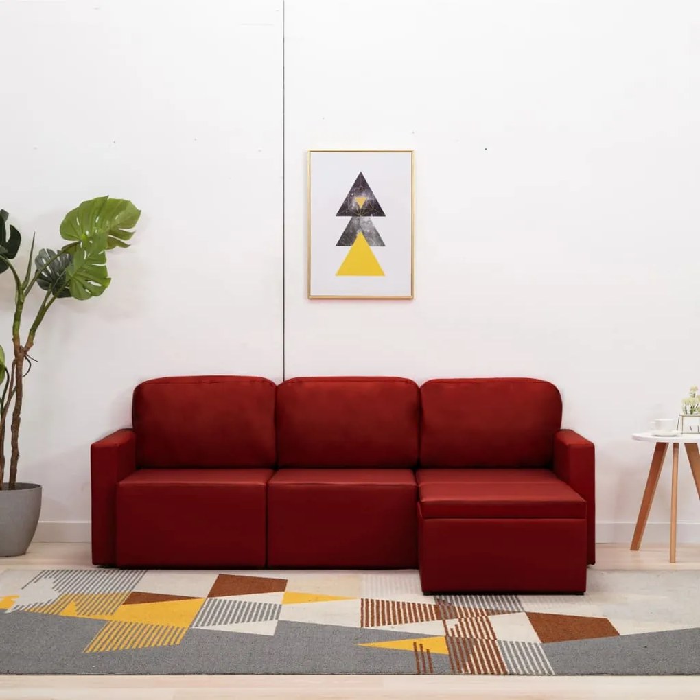 288797 vidaXL Sofá-cama modular de 3 lugares couro artificial vermelho tinto