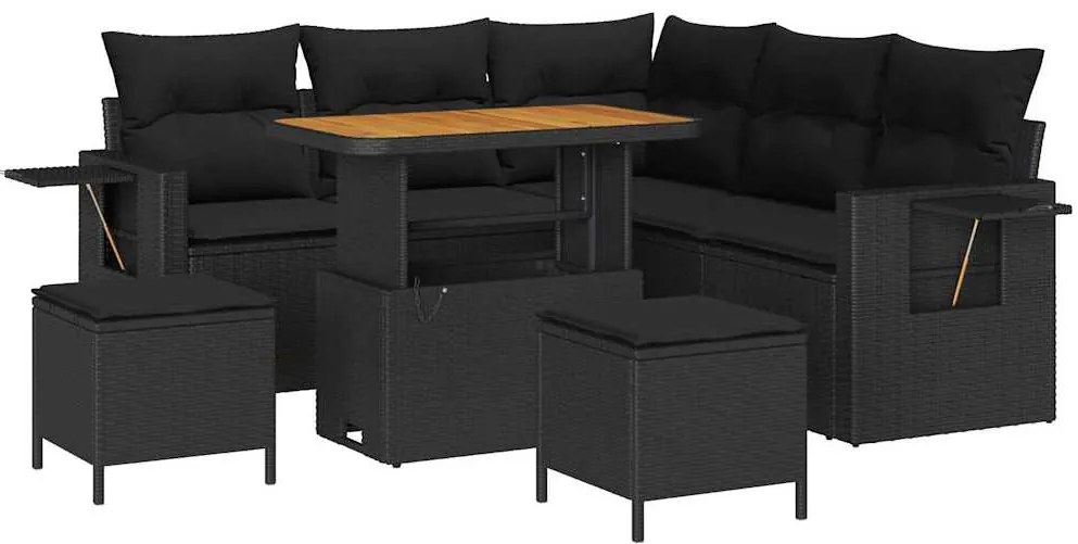 Conjunto de Sofás de Jardim de 8 Peças com Almofadas em Rattan Preto e