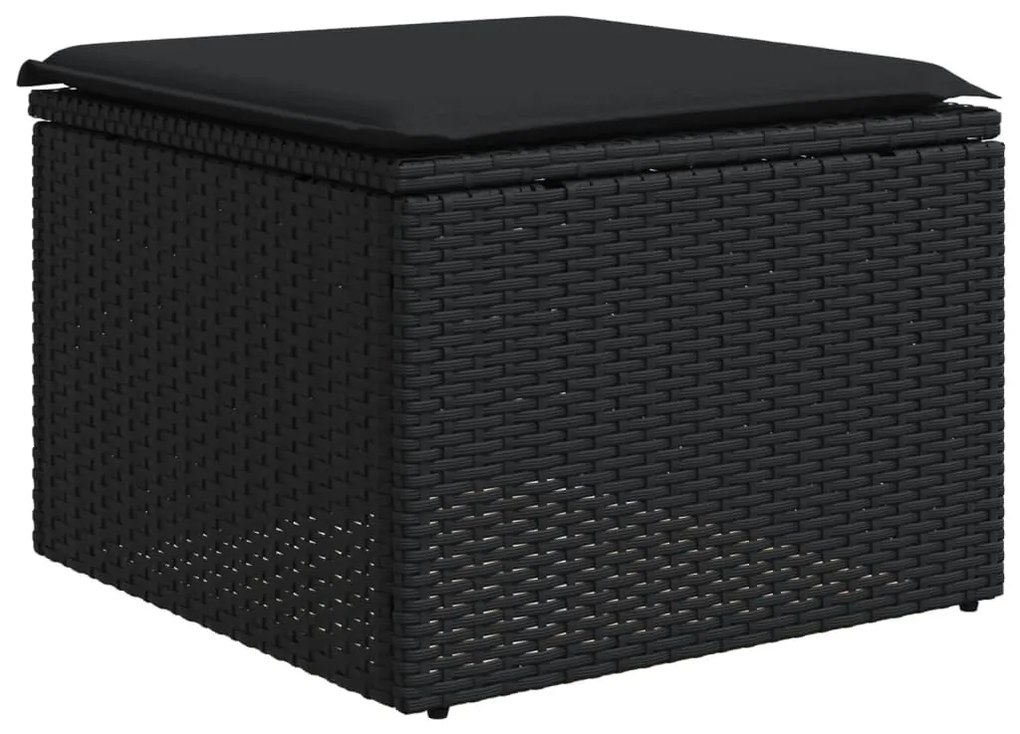 9 pcs conjunto de sofás p/ jardim c/ almofadões vime PE preto