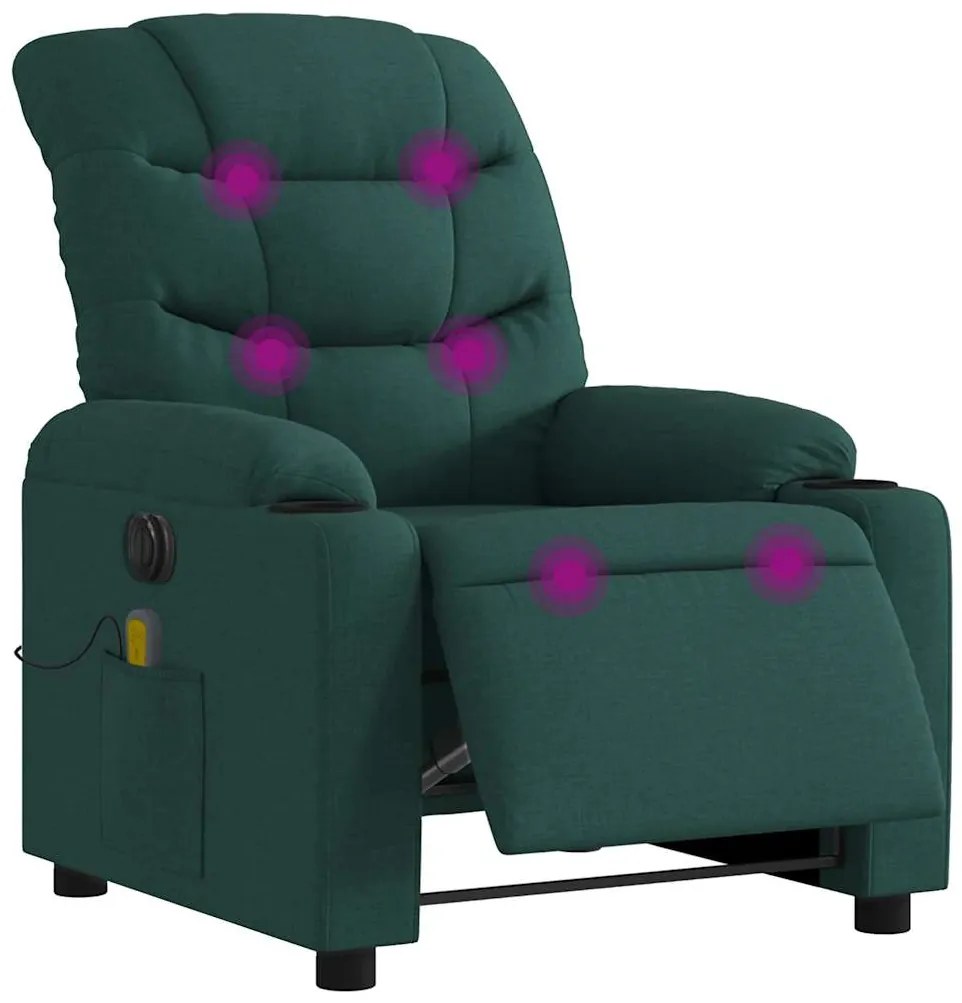 Poltrona reclinável de massagens elétrica tecido verde-escuro