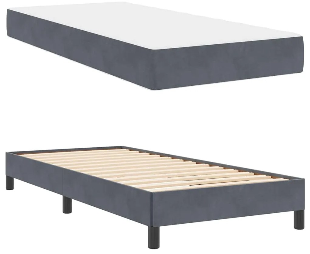 Cama box spring com colchão Cinza Escuro 90 x 190 cm Veludo