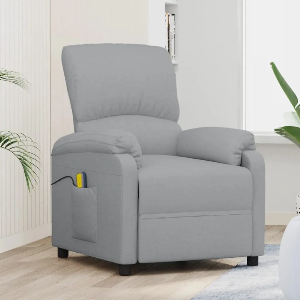vidaXL Poltrona de massagens tecido cinzento-claro