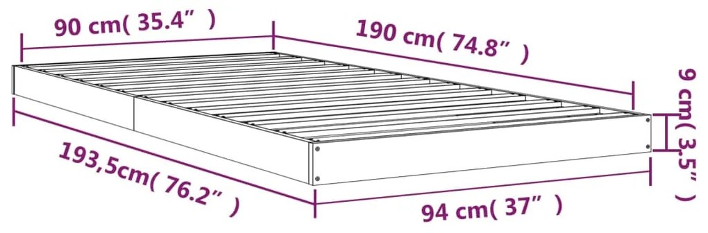 Estrutura de cama de solteiro 90x190 cm pinho maciço branco