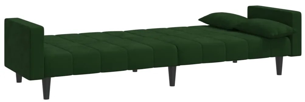 Sofá-cama 2 lugares com duas almofadas veludo verde-escuro