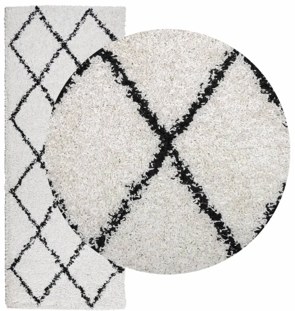Tapete shaggy de pelo alto PAMPLONA 80x200 cm creme e preto