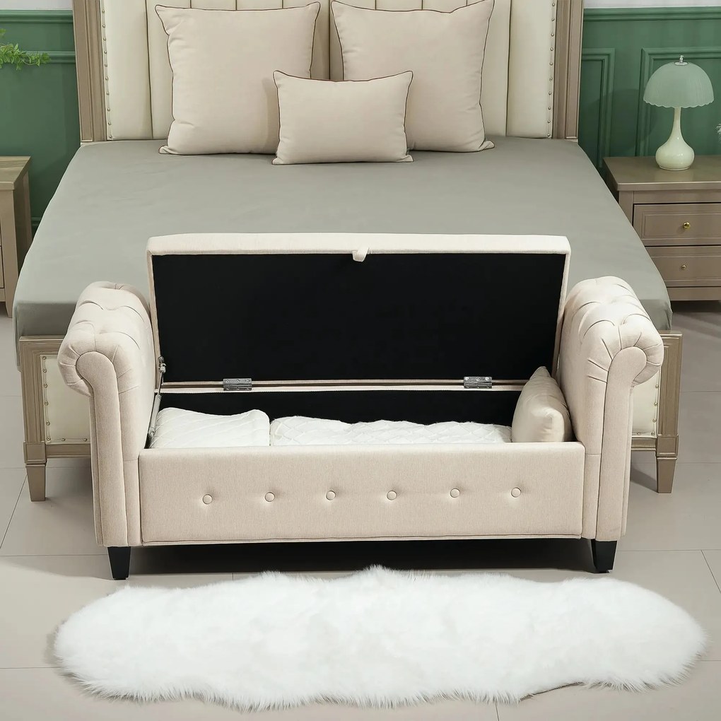 Banco com Arrumação – Bellagio – 146,5x49x74,5 cm – Bege – Tecido de L