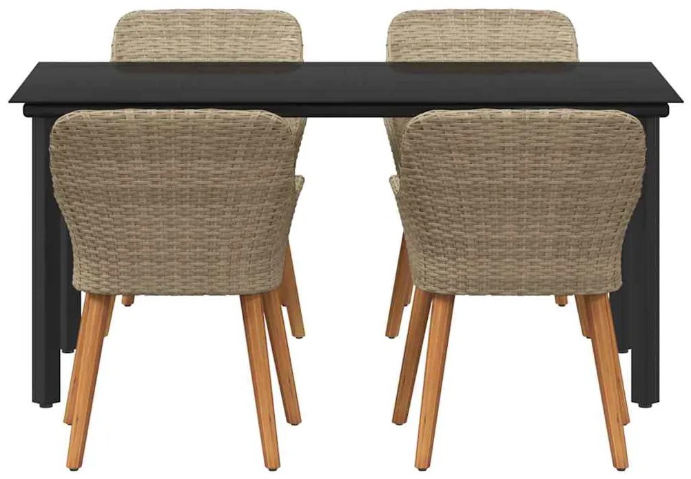 Conjunto de Jantar de 5 Peças pro Jardim em Rattan Sintético