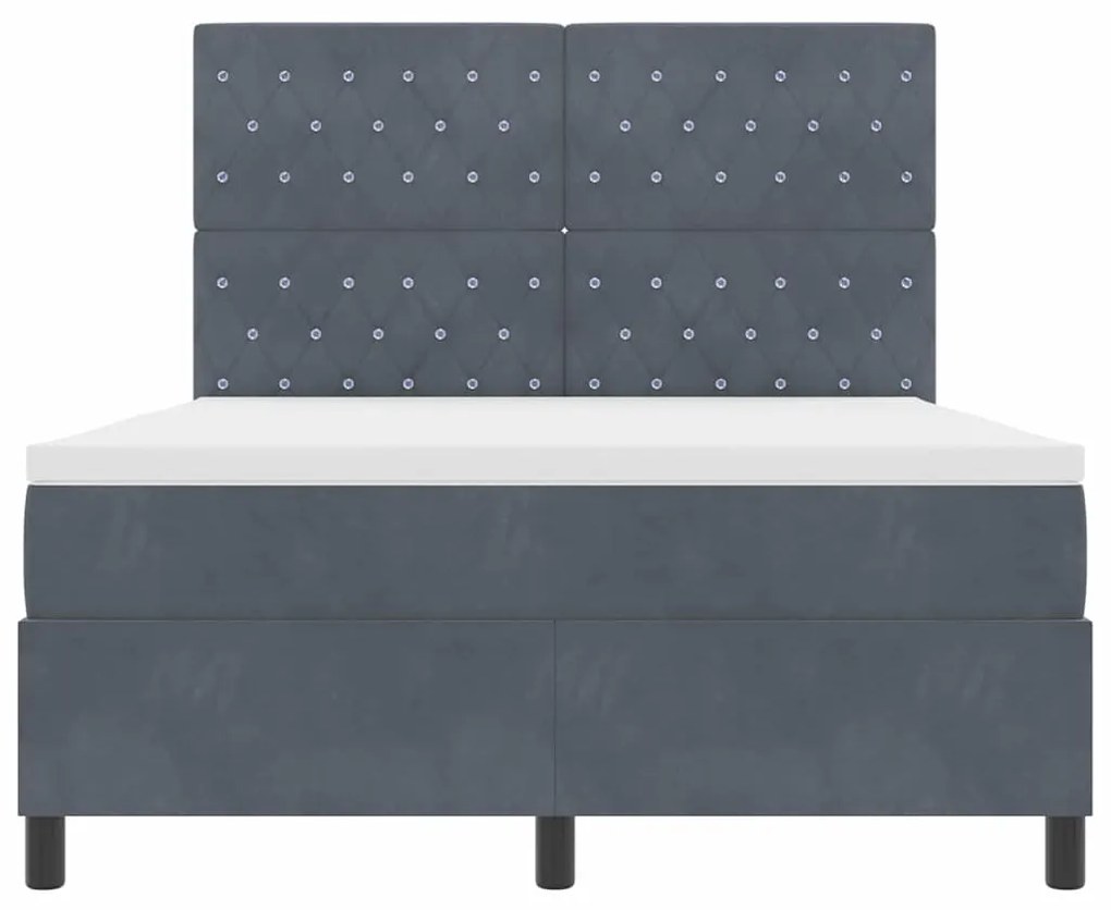 Cama Box Spring vidaXL com Colchão e LED Cinza Escuro 140x200 cm Velud