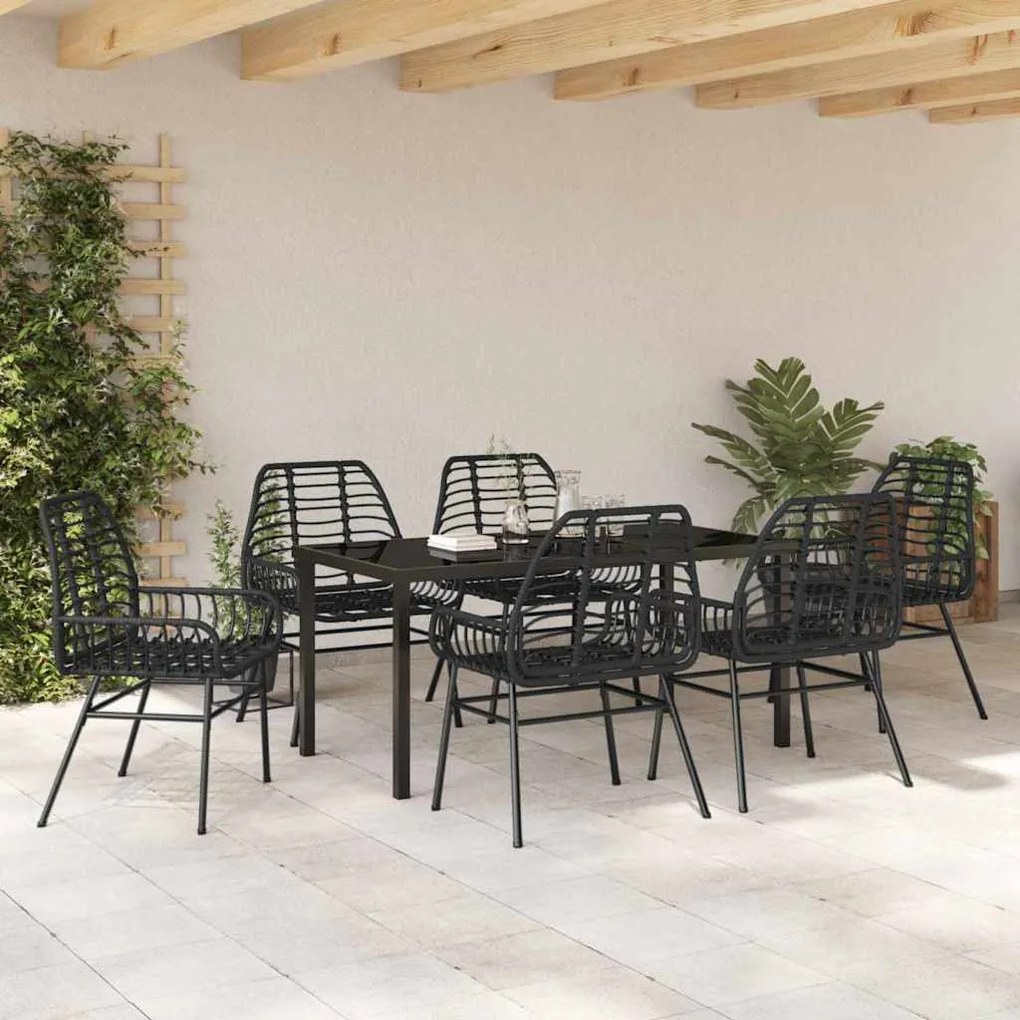 Conjunto de Jantar de Jardim com 7 Peças de Rattan Preto