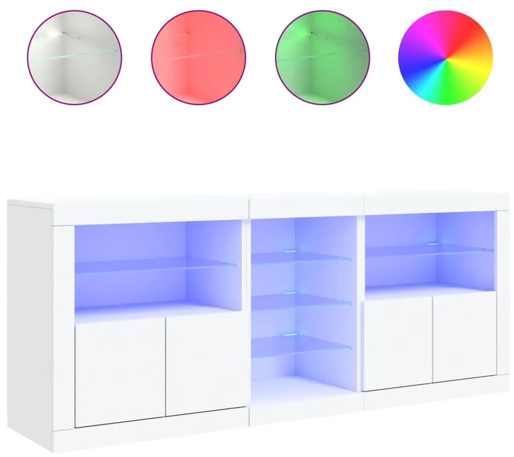 Aparador com luzes LED 162x37x67 cm branco