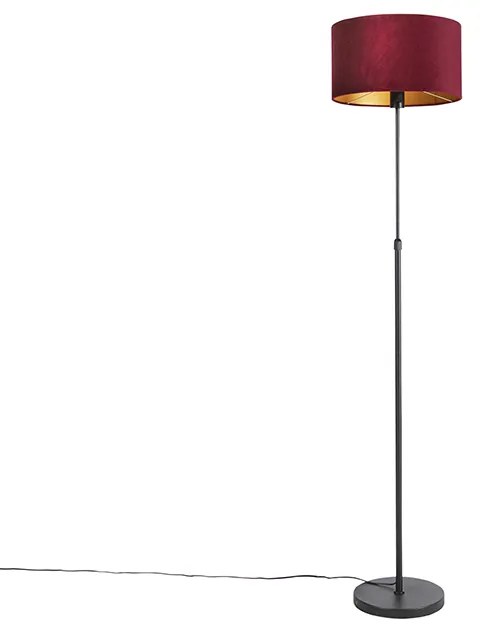 Candeeiro de pé preto com cúpula de veludo vermelho e dourado 35 cm - Parte Country / Rústico