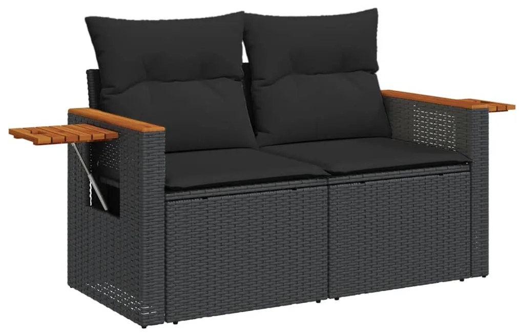 4 pcs conjunto de sofás para jardim c/ almofadões vime PE preto