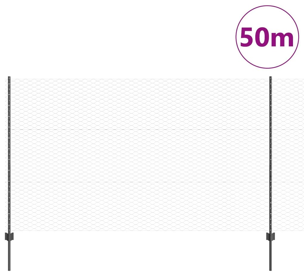 Postes de Cerca vidaXL 22 pcs U-Channel Cinza 140 cm Aço, Cerca Hexago
