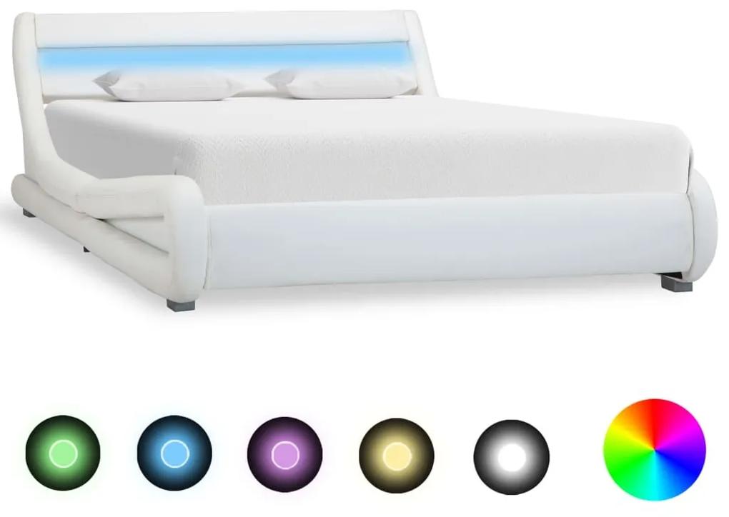 Estrutura de cama c/ LEDs 120x200 cm couro artificial branco