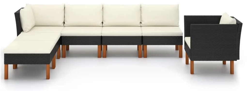 7 pcs conj. lounge jardim vime PE e madeira de eucalipto preto