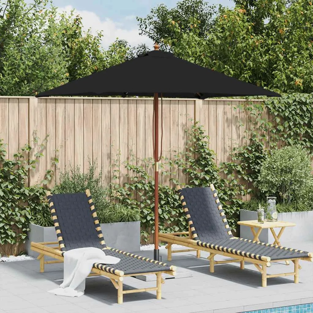 vidaXL Guarda-sol de jardim com poste de madeira 150x200 cm preto