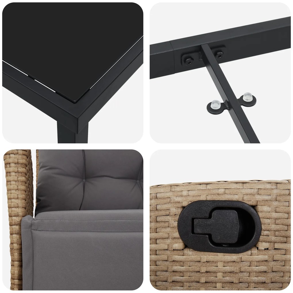 Conjunto de Jantar de Jardim 7 Peças Bege Rattan Poliéster