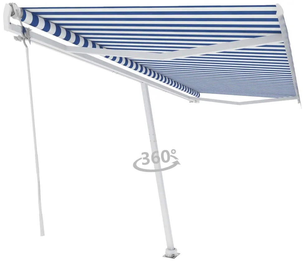 Toldo automático independente 500x350 cm azul e branco
