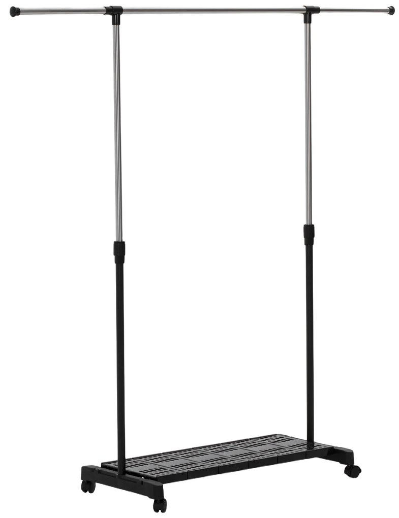 Guarda Roupa com Rodas com Barra de Aço Inoxidável e Prateleira para Sapatos Altura Ajustável 94-159x42x93-168 cm Preto