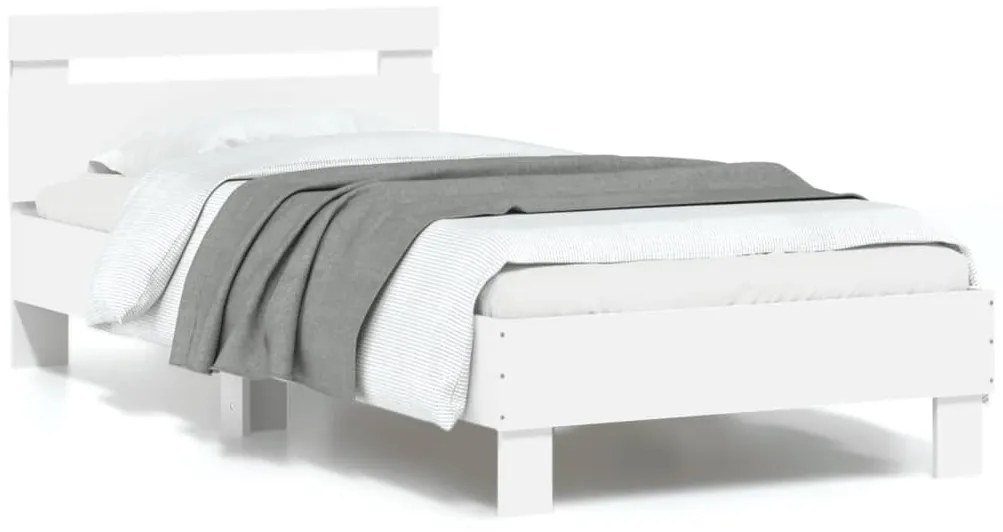 Estrutura de cama c/ cabeceira e luzes LED 90x190 cm branco