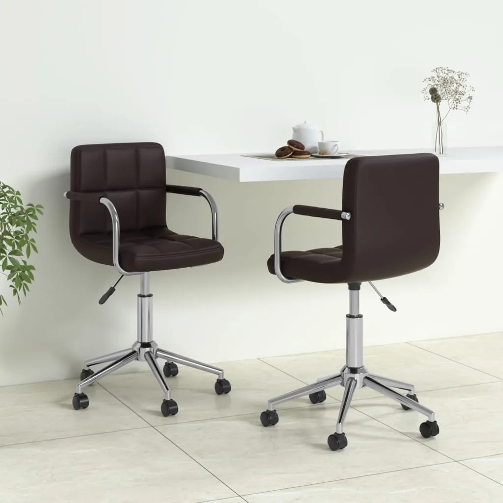 vidaXL Cadeiras de jantar giratórias 2 pcs couro artificial castanho