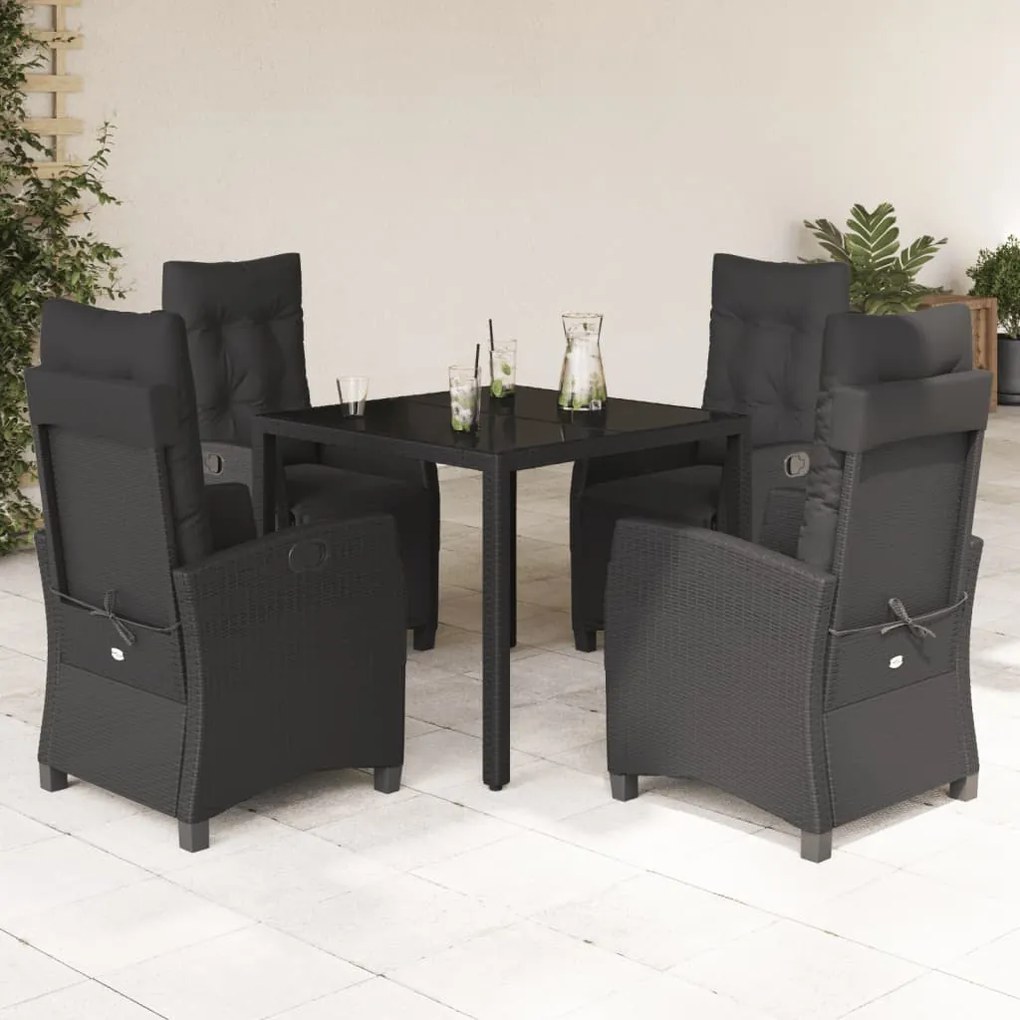 vidaXL 5 pcs conjunto de jantar p/ jardim c/ almofadões vime PE preto