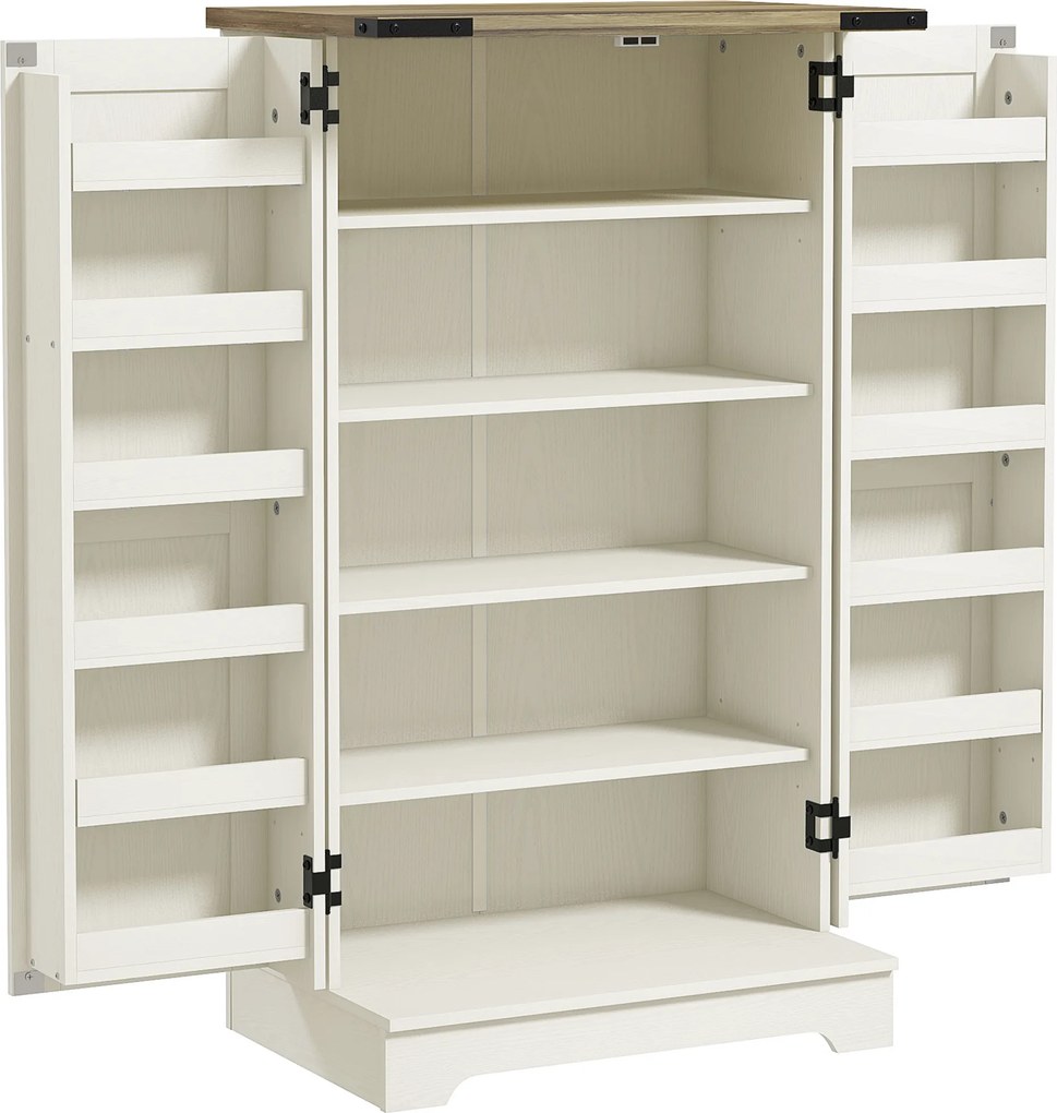 HOMCOM Armário de Cozinha com 2 Portas e 16 Prateleiras Despensa Rústica com Prateleiras Ajustáveis 60x40x104 cm Creme | Aosom Portugal