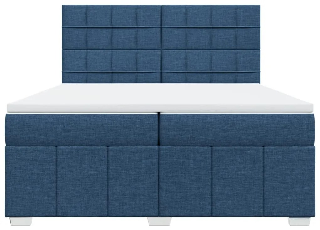 Cama com molas/colchão 200x200 cm tecido azul