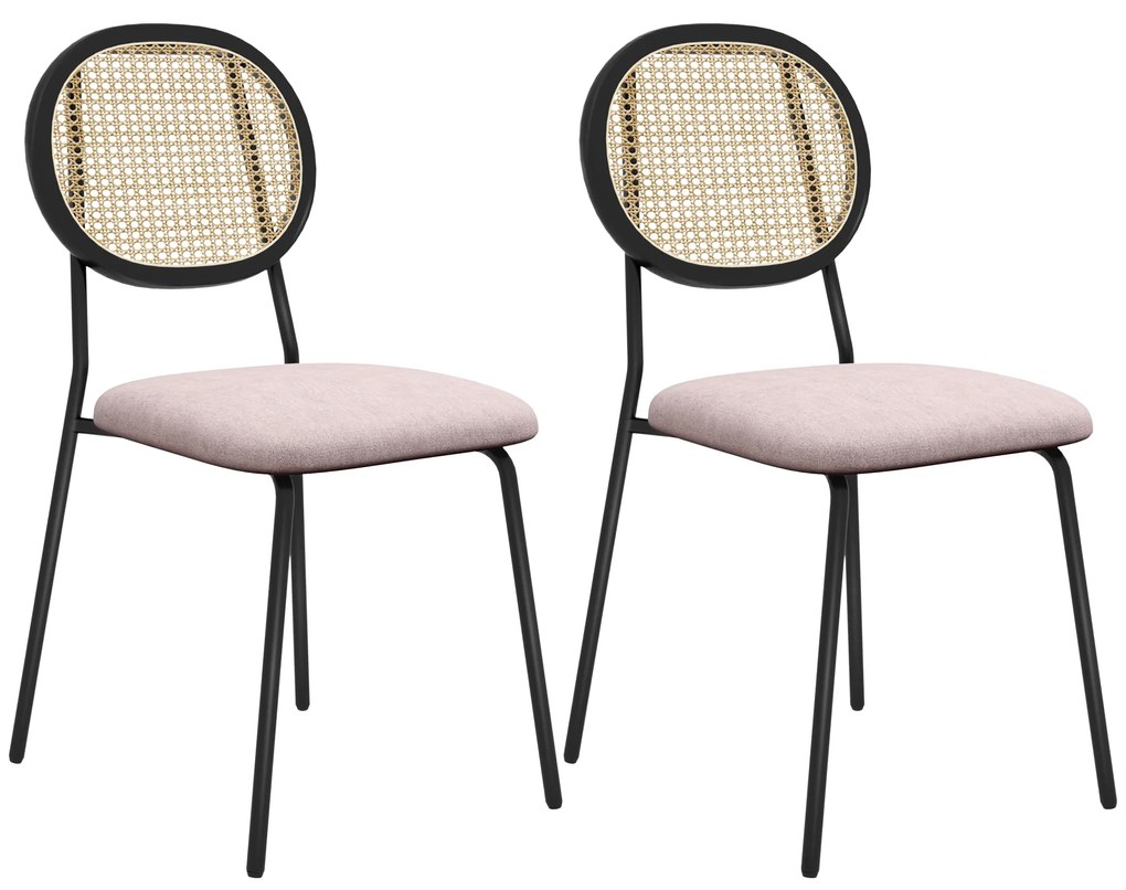 HOMCOM Conjunto de 2 Cadeiras de Jantar Cadeiras de Cozinha com Encosto em Vime Sintético 44x54x87 cm Rosa e Preto | Aosom Portugal